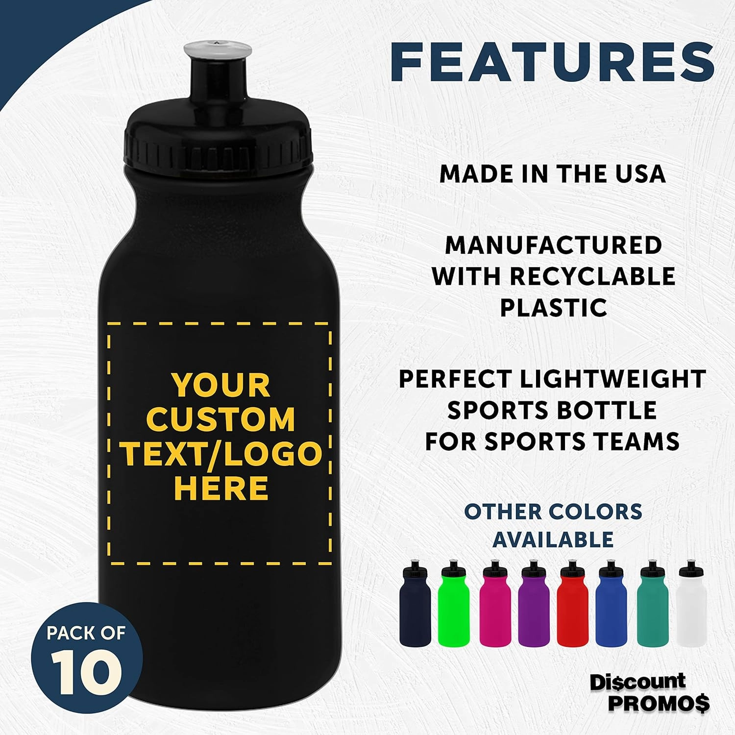 DISCOUNT PROMOS Custom 20 oz. Water Bottles with Push Cap – Set of 10 – Personalized Bulk Gift for Dad – Father’s Day Sports Bottles for Gym, Camping – Black