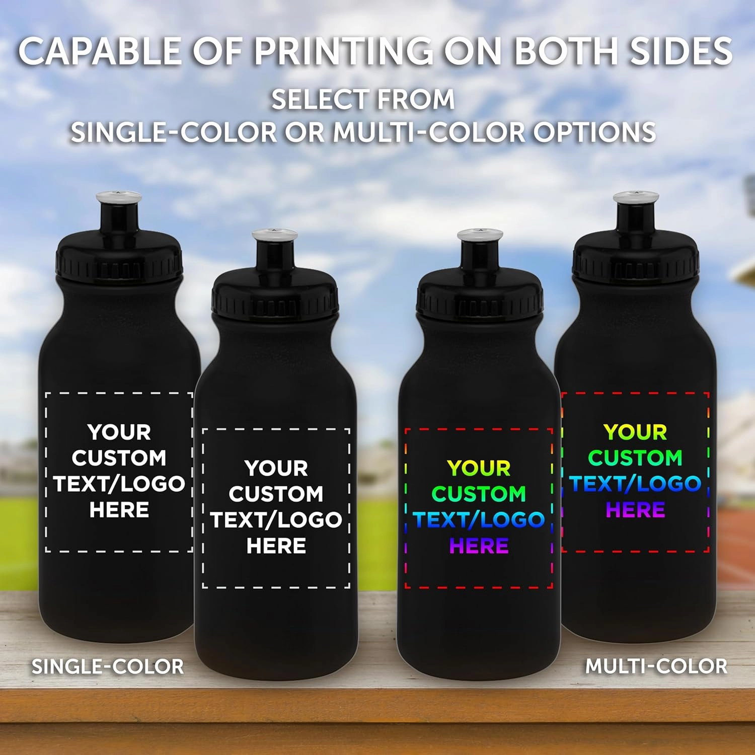 DISCOUNT PROMOS Custom 20 oz. Water Bottles with Push Cap – Set of 10 – Personalized Bulk Gift for Dad – Father’s Day Sports Bottles for Gym, Camping – Black