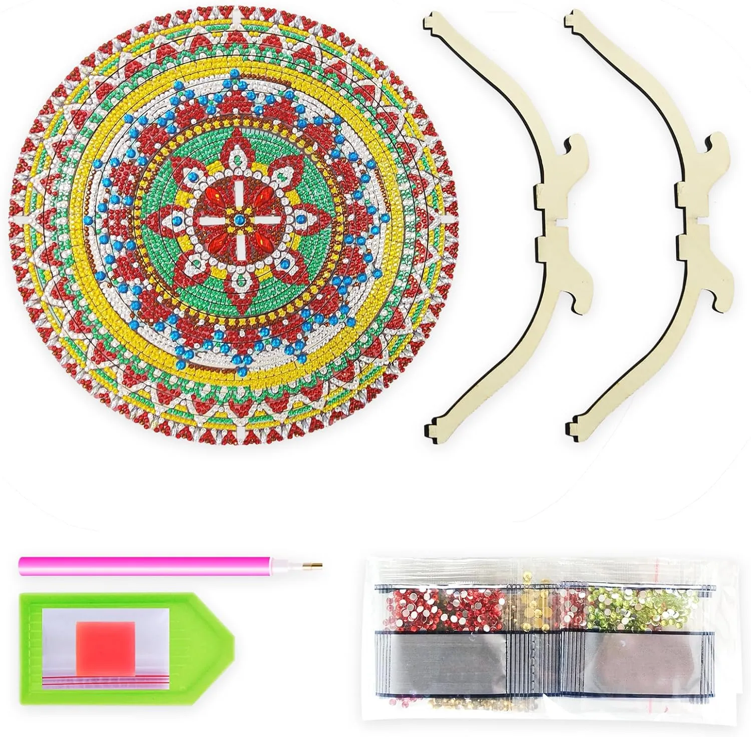DIY Diamond Wooden Snack Storage Tray Diamond Art Painting Mandala Candy Plate Retractable with Stand Round Handmade Serving Platter for Vegetables Bread Snack Kitchen Home-Mandala01