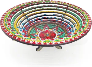 DIY Diamond Wooden Snack Storage Tray Diamond Art Painting Mandala Candy Plate Retractable with Stand Round Handmade Serving Platter for Vegetables Bread Snack Kitchen Home-Mandala01