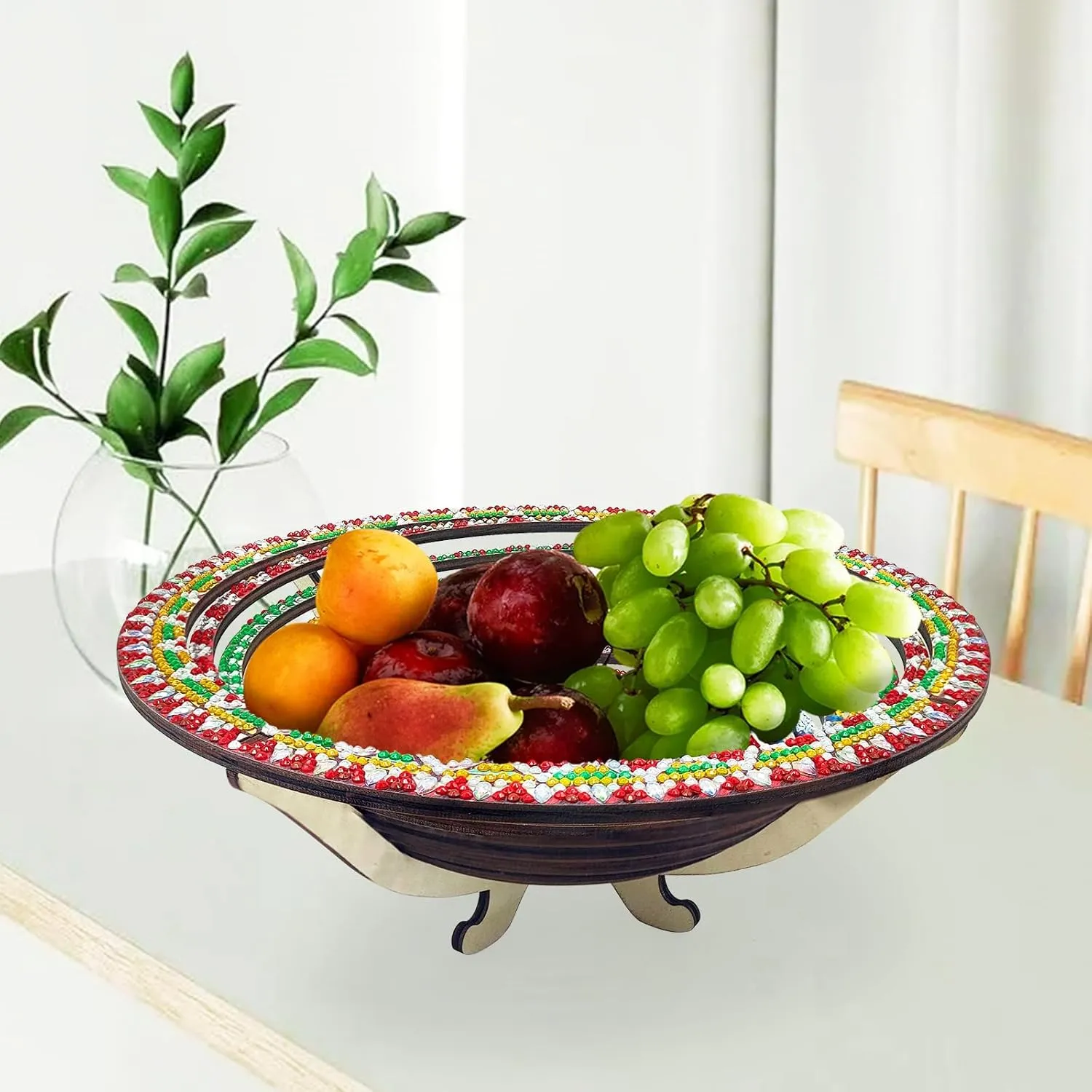 DIY Diamond Wooden Snack Storage Tray Diamond Art Painting Mandala Candy Plate Retractable with Stand Round Handmade Serving Platter for Vegetables Bread Snack Kitchen Home-Mandala01