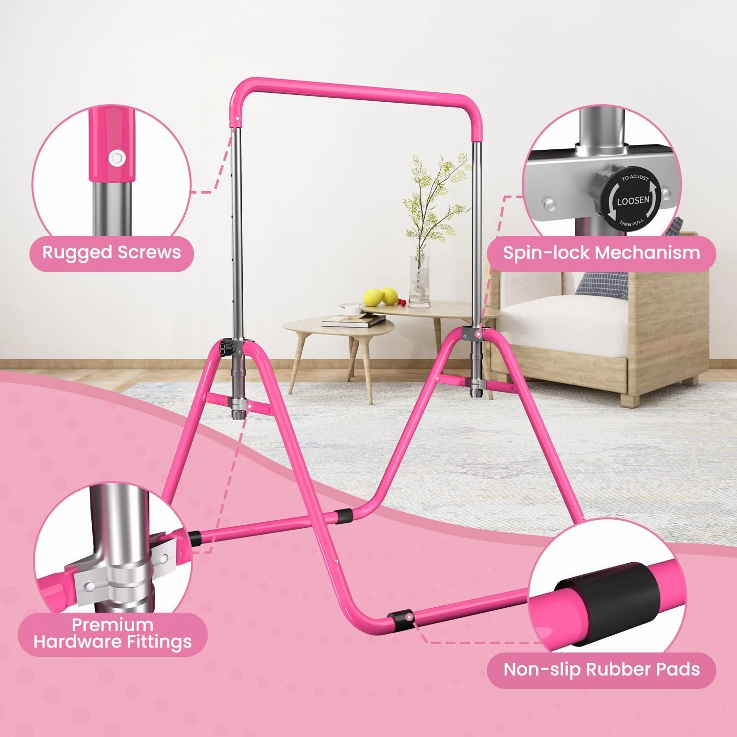 DOBESTS Kids Gymnastics Bar Folding Horizontal Bar, Adjustable Height Gymnastic Horizontal Bars, GymnasticTraining Equipment for Home