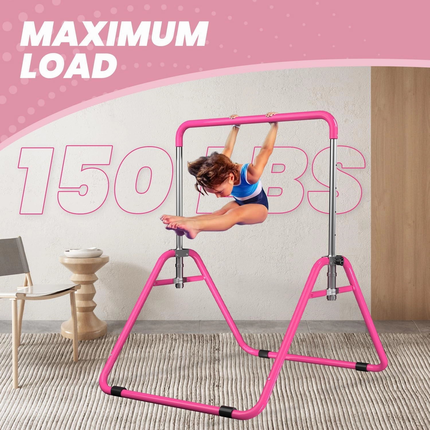DOBESTS Kids Gymnastics Bar Folding Horizontal Bar, Adjustable Height Gymnastic Horizontal Bars, GymnasticTraining Equipment for Home