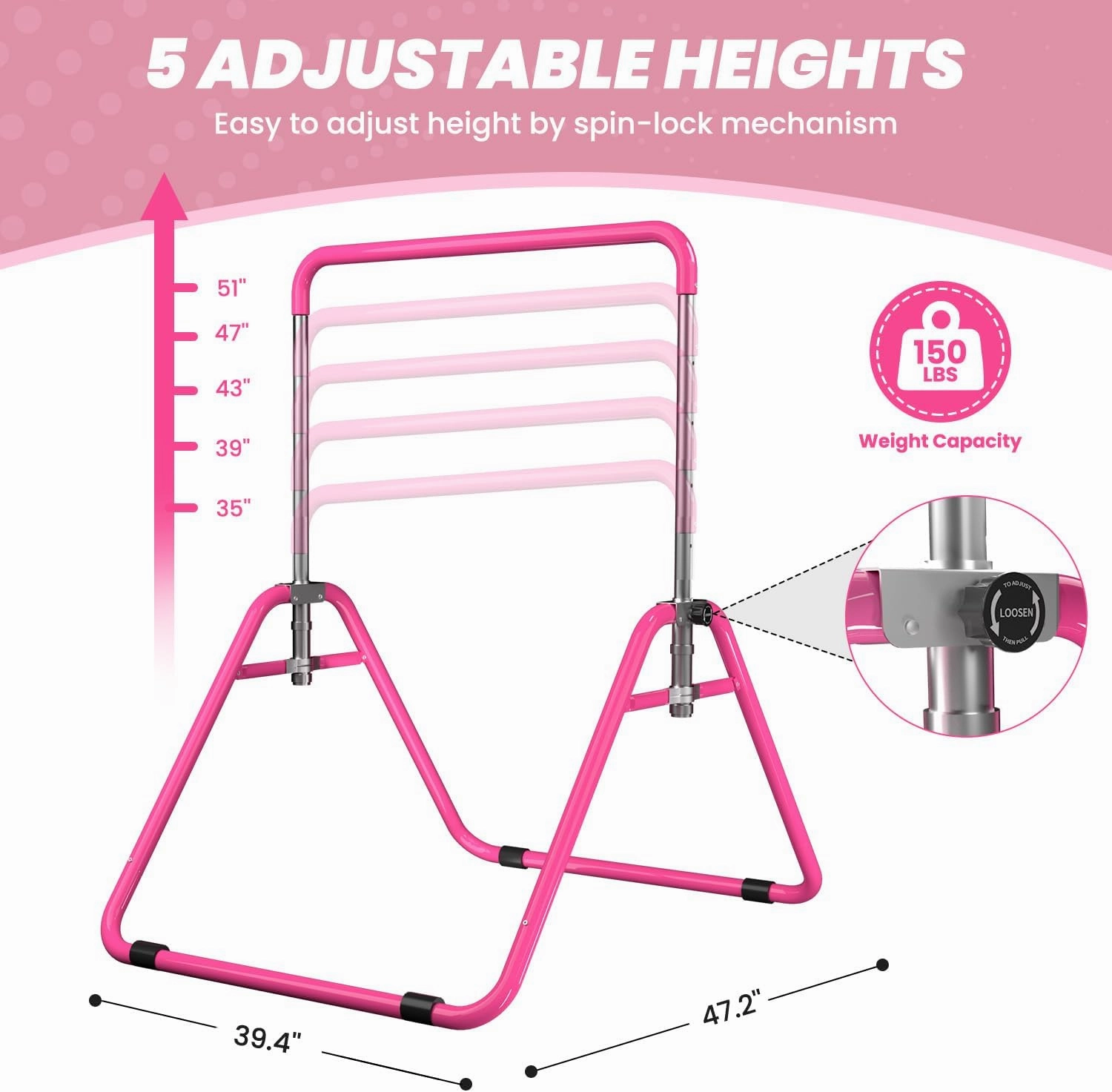 DOBESTS Kids Gymnastics Bar Folding Horizontal Bar, Adjustable Height Gymnastic Horizontal Bars, GymnasticTraining Equipment for Home
