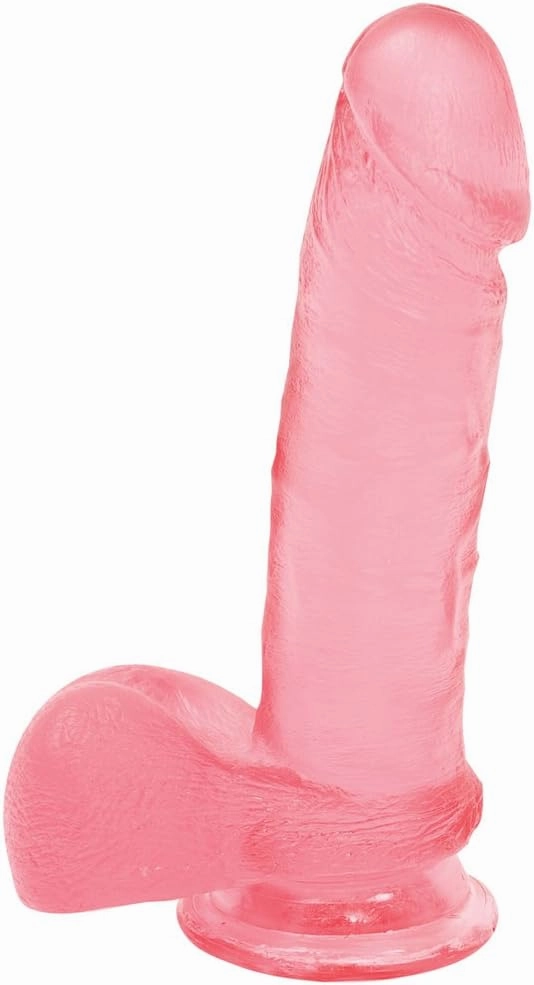 Doc Johnson Crystal Jellies - 7 Inch Realistic Cock With Balls - Strong Suction Cup Base - 7.2 in. Long and 1.7 in. Wide - Dildo, Pink