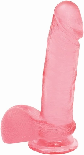 Doc Johnson Crystal Jellies - 7 Inch Realistic Cock With Balls - Strong Suction Cup Base - 7.2 in. Long and 1.7 in. Wide - Dildo, Pink