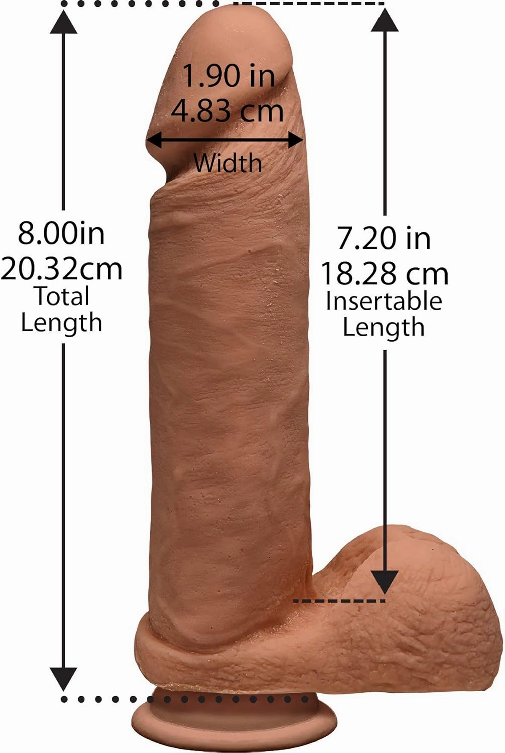Doc Johnson The D - Perfect D 8 Inch - ULTRASKYN - 8" Long and 2" Wide - Strong Suction Cup Base - O-Ring Harness Compatible Dildo - Caramel