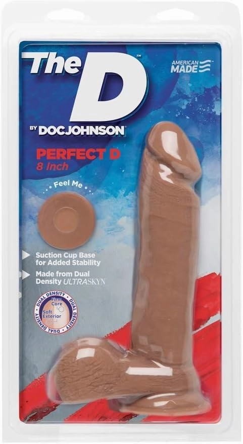 Doc Johnson The D - Perfect D 8 Inch - ULTRASKYN - 8" Long and 2" Wide - Strong Suction Cup Base - O-Ring Harness Compatible Dildo - Caramel
