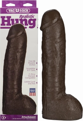 Doc Johnson Vac-U-Lock - Hung - Made of R5 PVC - 12 Inch Dildo with Massive 8.5 Inches of Girth - F-Machine and Harness Compatible - Chocolate