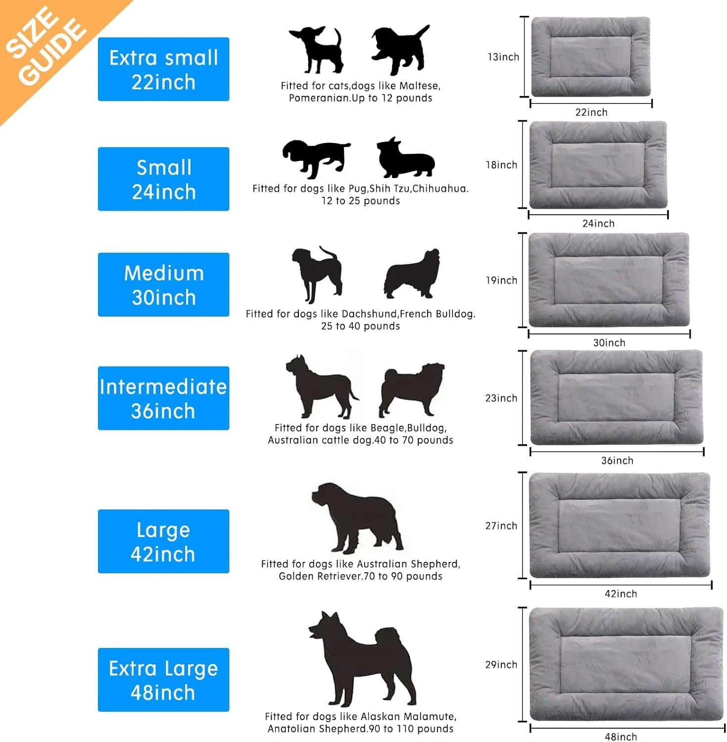 Dog Beds Crate Pad for Medium/Large Dogs Fit Metal,Ultra Soft, Washable & Anti-Slip Kennel Pad for Dogs Cozy Sleeping Mat,Gray 36inch