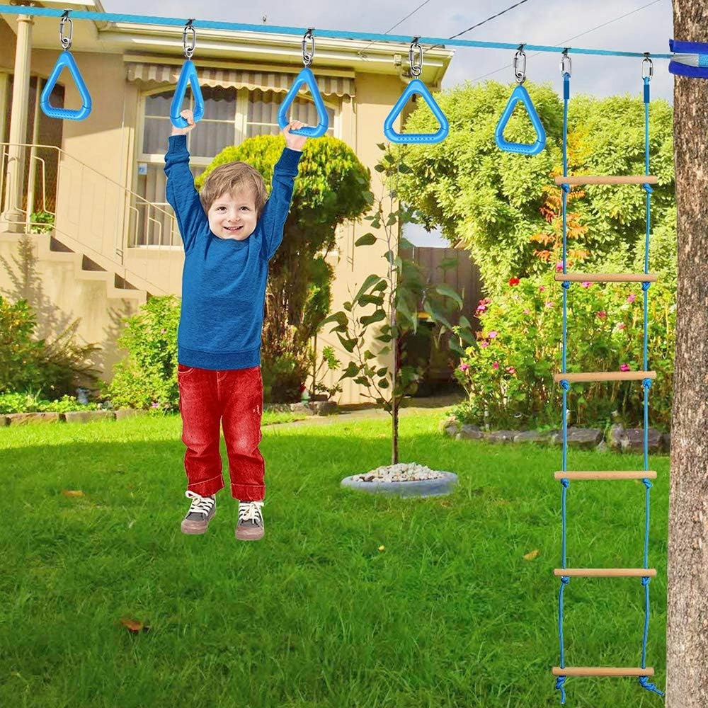 Dolibest 4Pcs Trapeze Swing Bar Rings with Carabiners, Swingset Accessories Outdoor for Ninja Swing Set Accessories Monkey Ring, Obstacle Ring Swing Toys Set for Kids (Blue)
