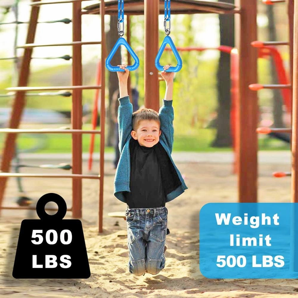 Dolibest 4Pcs Trapeze Swing Bar Rings with Carabiners, Swingset Accessories Outdoor for Ninja Swing Set Accessories Monkey Ring, Obstacle Ring Swing Toys Set for Kids (Blue)