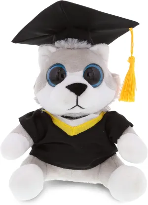 DolliBu Big Eye Wolf Graduation Plush Toy - Super Soft Graduation Stuffed Animal Dress Up with Gown and Cap with Tassel Outfit - Reward Celebration Grad Gift - 6 Inches
