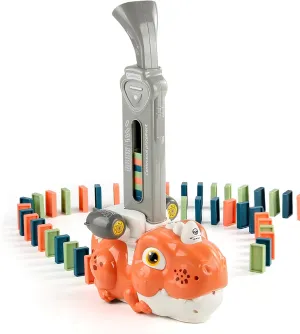 Domino Dinosaur Train Toy Set for Boys Girls Ages 3-8, Automatic Dominoes Block with Music and Lighting, Creative Stacking Game, Birthday Gifts for Toddlers