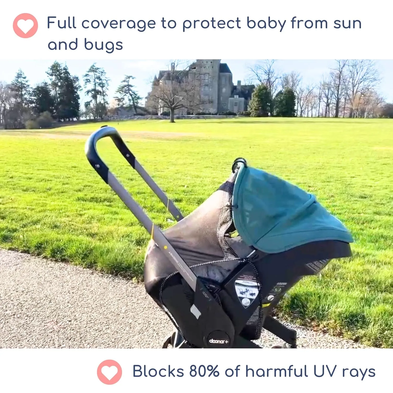 Doona Compatible Stroller Sun Shade Cover (Medium Black) - Baby Doona Car Seat Stroller Accessories Attachment, Mosquito Net, Universal Fit for Strollers Cars Seats, Prams, Car Seat Canopy