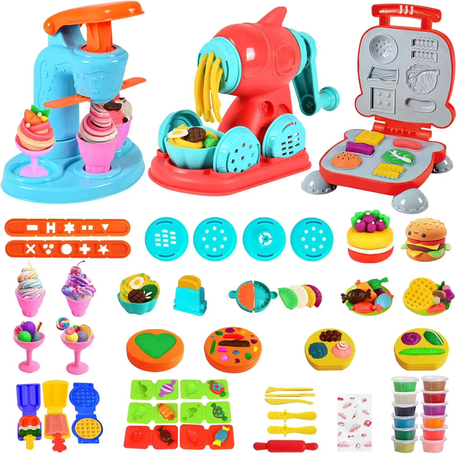 Dough Sets for Kids Age 4-8, Ice Cream Noodle Hamburger Maker Color Dough Kitchen Creations Set Kit, DIY Pretend Play Toys, Kids Arts & Crafts Gifts for Girls Boys Toddlers (12 Clays)