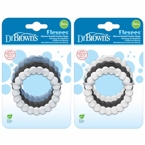Dr. Brown's Flexees Beaded Baby Teether Rings,Soft 100% Silicone,6 Pack,Blue,Light Blue,Black,White,Gray,BPA Free,3m 