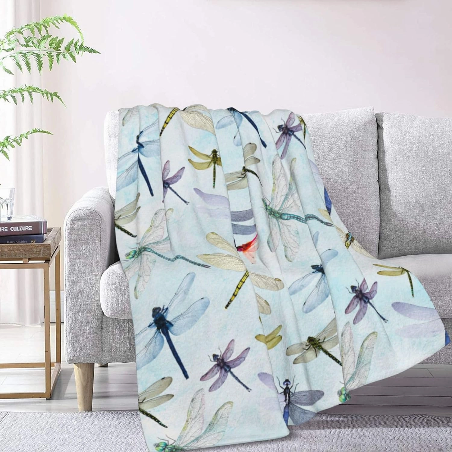 Dragonfly Throw Blanket Flannel Fleece Bed Blankets Lightweight Cozy Plush Blanket for Bedroom Living Sofa Car 50"x40"