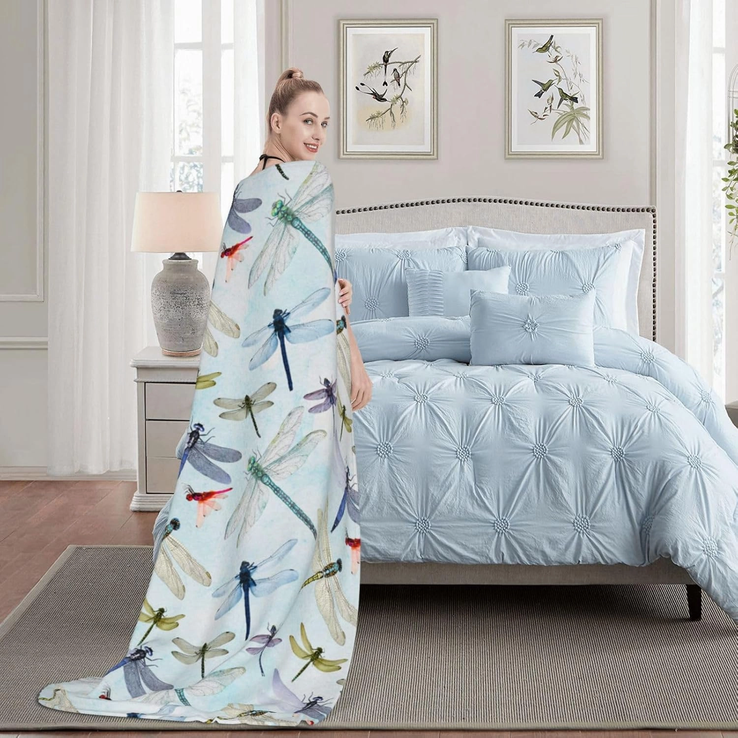 Dragonfly Throw Blanket Flannel Fleece Bed Blankets Lightweight Cozy Plush Blanket for Bedroom Living Sofa Car 50"x40"