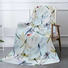 Dragonfly Throw Blanket Flannel Fleece Bed Blankets Lightweight Cozy Plush Blanket for Bedroom Living Sofa Car 50"x40"