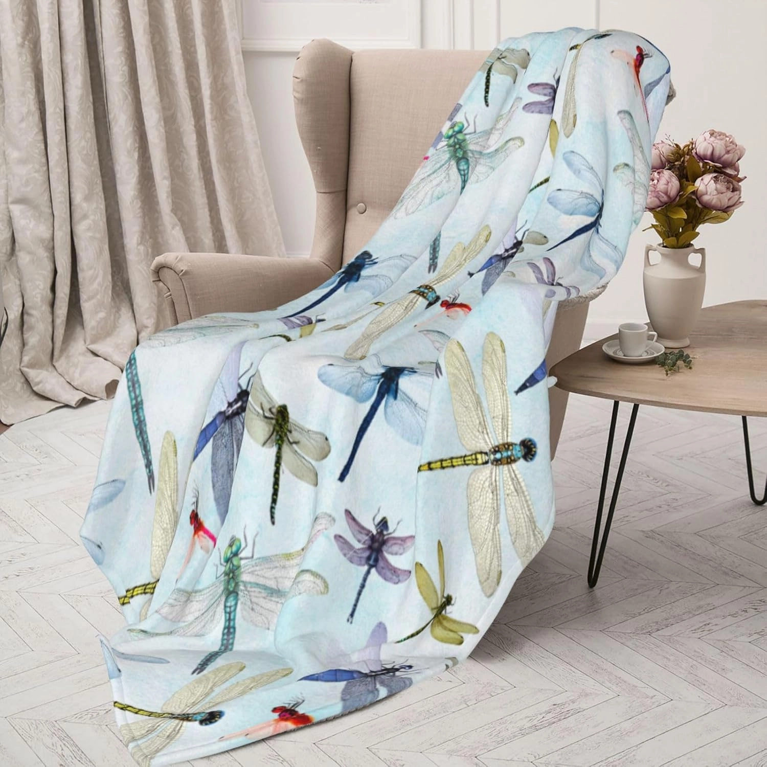 Dragonfly Throw Blanket Flannel Fleece Bed Blankets Lightweight Cozy Plush Blanket for Bedroom Living Sofa Car 50"x40"