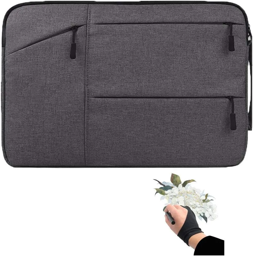 Drawing Tablet Case Carrying Bag with Artist Glove Graphics Tablet Sleeve Protective Bag for Huion H610 Pro, HS610, Xp-pen Deco 01, Star 06, Ugee M708 and Veikk A30, A50
