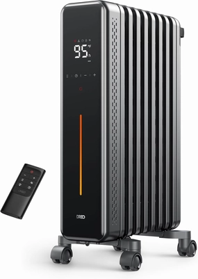 Dreo Radiator Heater, 8 Safety Protection Oil Filled Radiator Heater for Indoor Use, 1500W Electric Heaters for Large Room, 8 Fins, with Remote, 4 Modes, Digital Thermostat, 24H Timer, Quiet