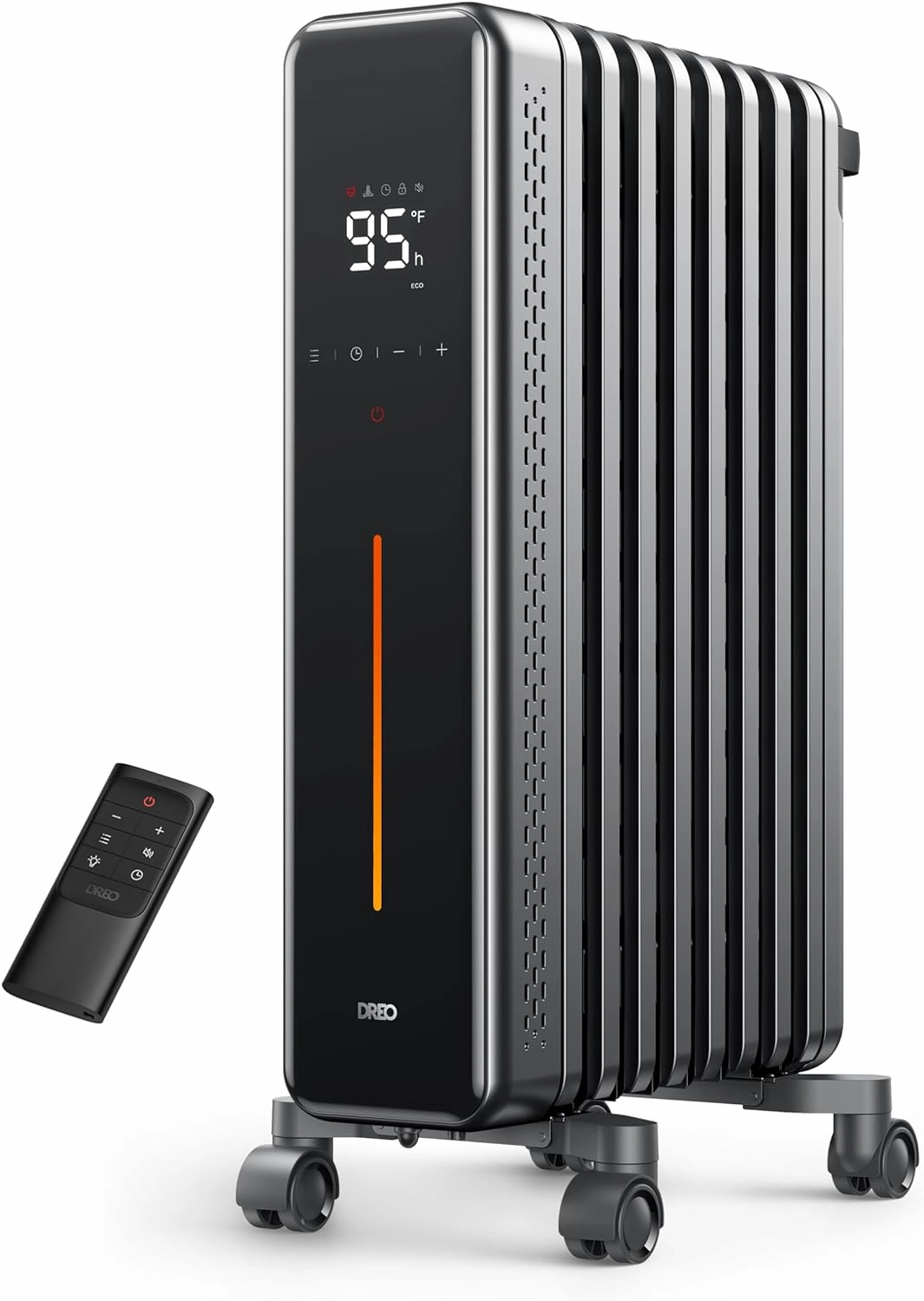Dreo Radiator Heater, 8 Safety Protection Oil Filled Radiator Heater for Indoor Use, 1500W Electric Heaters for Large Room, 8 Fins, with Remote, 4 Modes, Digital Thermostat, 24H Timer, Quiet