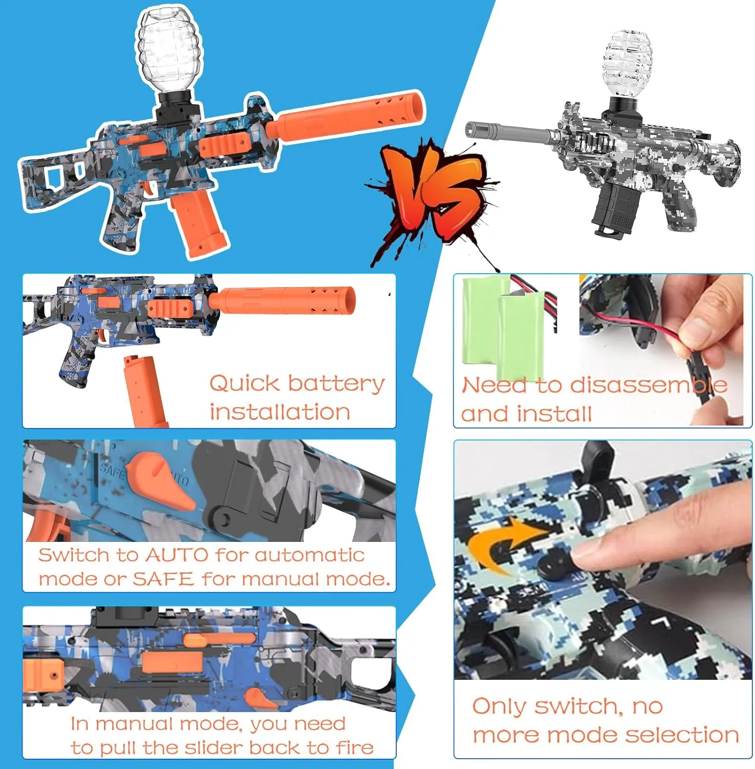 Dual-Mode Auto & Semi-Auto Electric Gel Ball Blaster-Toys-Eco-Friendly Splatter Ball Blaster, Automatic Outdoor Games Toys for Activities Team Game