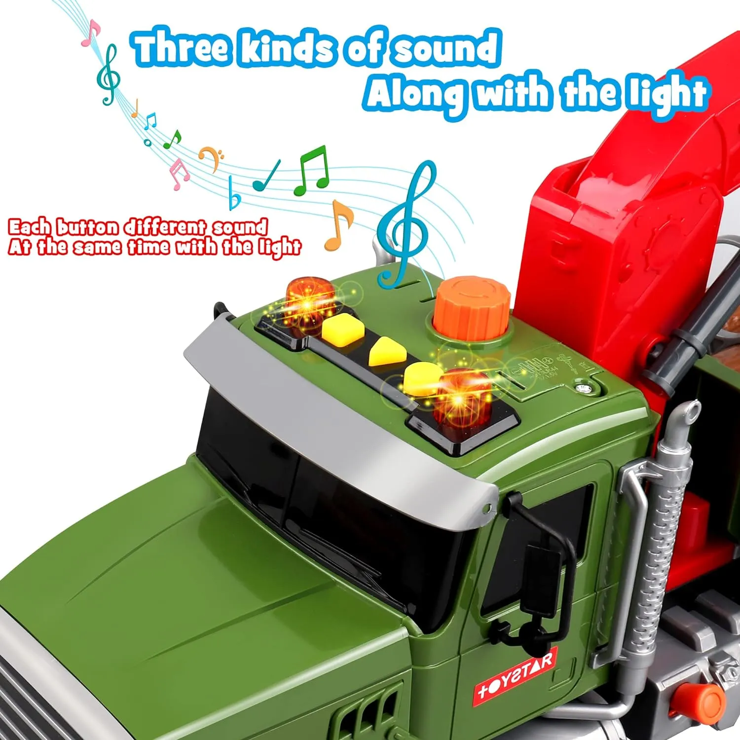 Dwi Dowellin Kids Toys for 3 4 5 6 7 Years Old Boys,15" Large Timber Truck with Loading Crane and 6 Trunks,Birthday Gifts for Boy Toddler Child