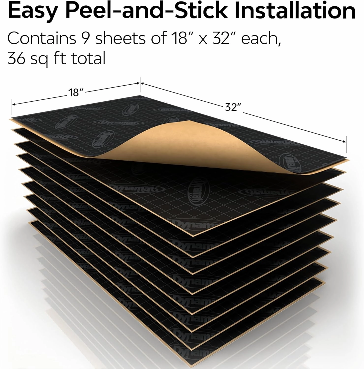 Dynamat Xtreme Sound Deadening Car Insulation Bulk Pack 10455 – Noise Dampening for Floor, Doors, Panels, Hood or Trunk – Easy Self Adhesive Install – Made in USA – 9 Sheets 18”x32”, 36 sq ft total