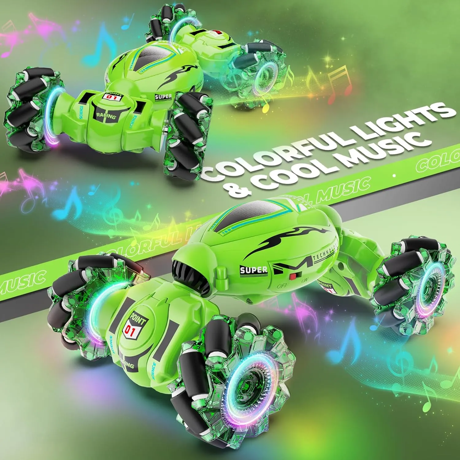 Dysaim Gesture RC Car, Gesture Sensing RC Stunt Car Toys for Kids 6-12 yr, 2.4GHz 4WD Hand Remote Control with Lights Music, Off-Road 360° Rotation Drift for Birthday Toy Gifts