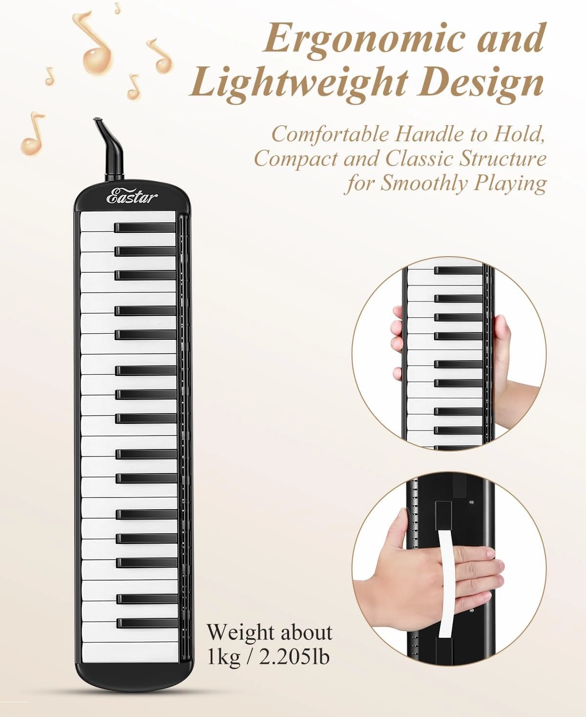 Eastar 37 Keys Melodica Instrument, Soprano Melodica Air Piano Keyboard Pianica with 2 Soft Long Tubes, Short Mouthpieces, Carrying Bag, Black