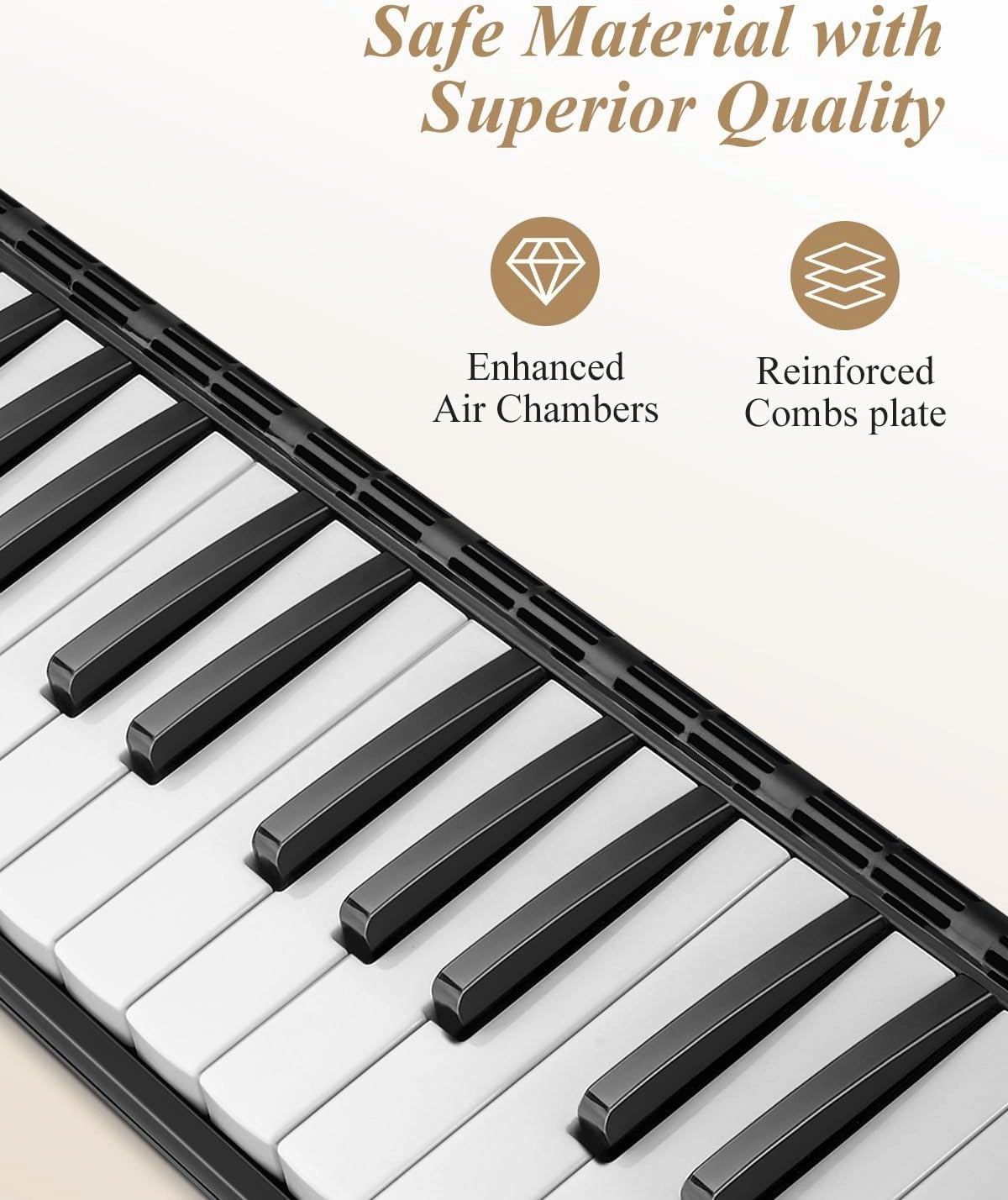 Eastar 37 Keys Melodica Instrument, Soprano Melodica Air Piano Keyboard Pianica with 2 Soft Long Tubes, Short Mouthpieces, Carrying Bag, Black