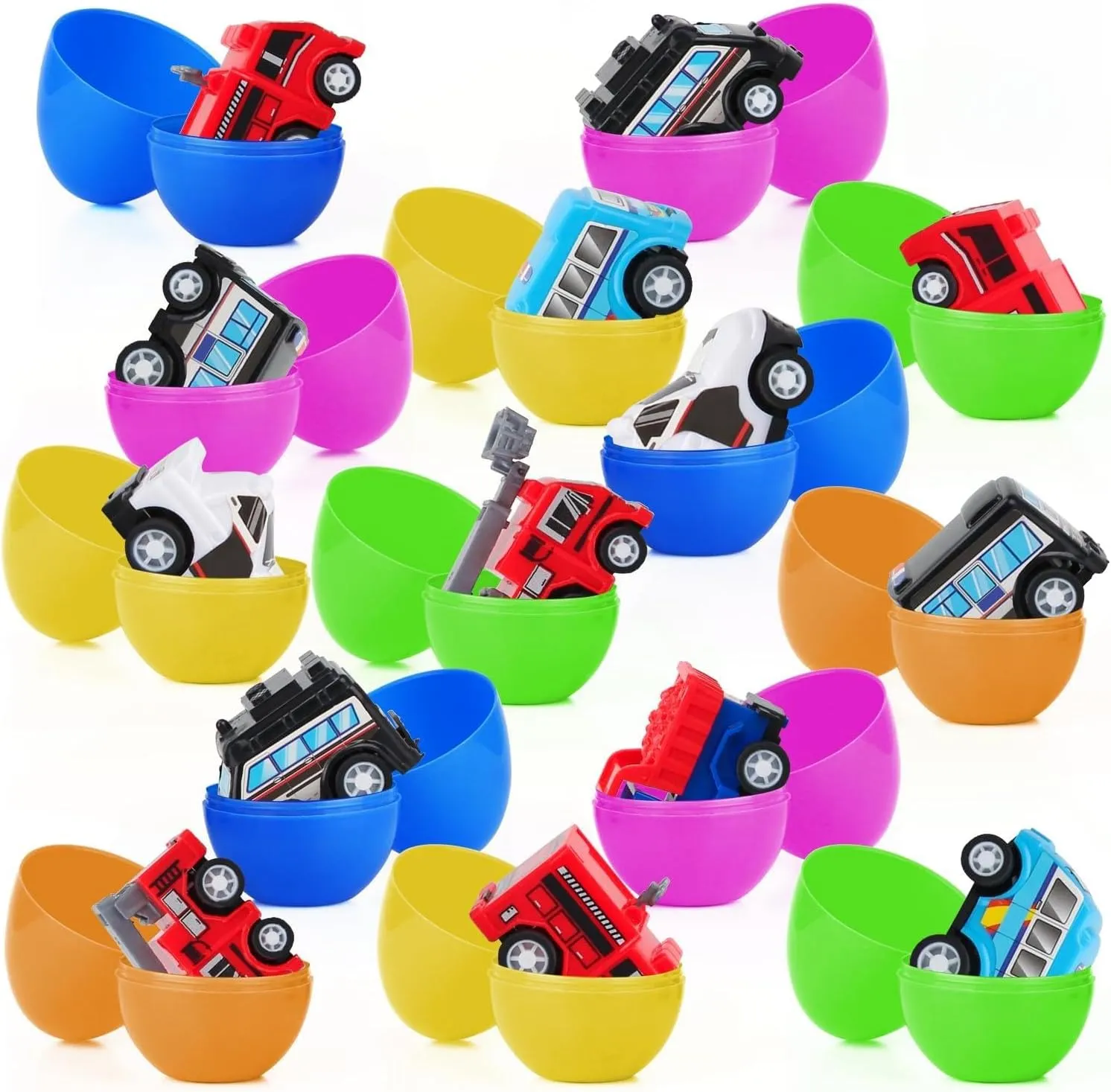 Easter Eggs Prefilled with Pull Back Car Toys, 14 Pcs Easter Eggs with Toys Inside for Kids Easter Egg Hunt, Colorful Toy Easter Egg Fillers for Kids Easter Basket Stuffers Easter Party Favors…