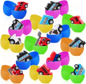 Easter Eggs Prefilled with Pull Back Car Toys, 14 Pcs Easter Eggs with Toys Inside for Kids Easter Egg Hunt, Colorful Toy Easter Egg Fillers for Kids Easter Basket Stuffers Easter Party Favors…