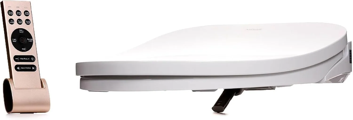 Eco Nova Elongated Bidet Toilet Seat, White, Slim Profile, Stainless Steel Nozzle, Unlimited Warm Water, LED Night Light, Wireless Remote Control With Wall Mount, Sittable Lid, 4 Year Warranty