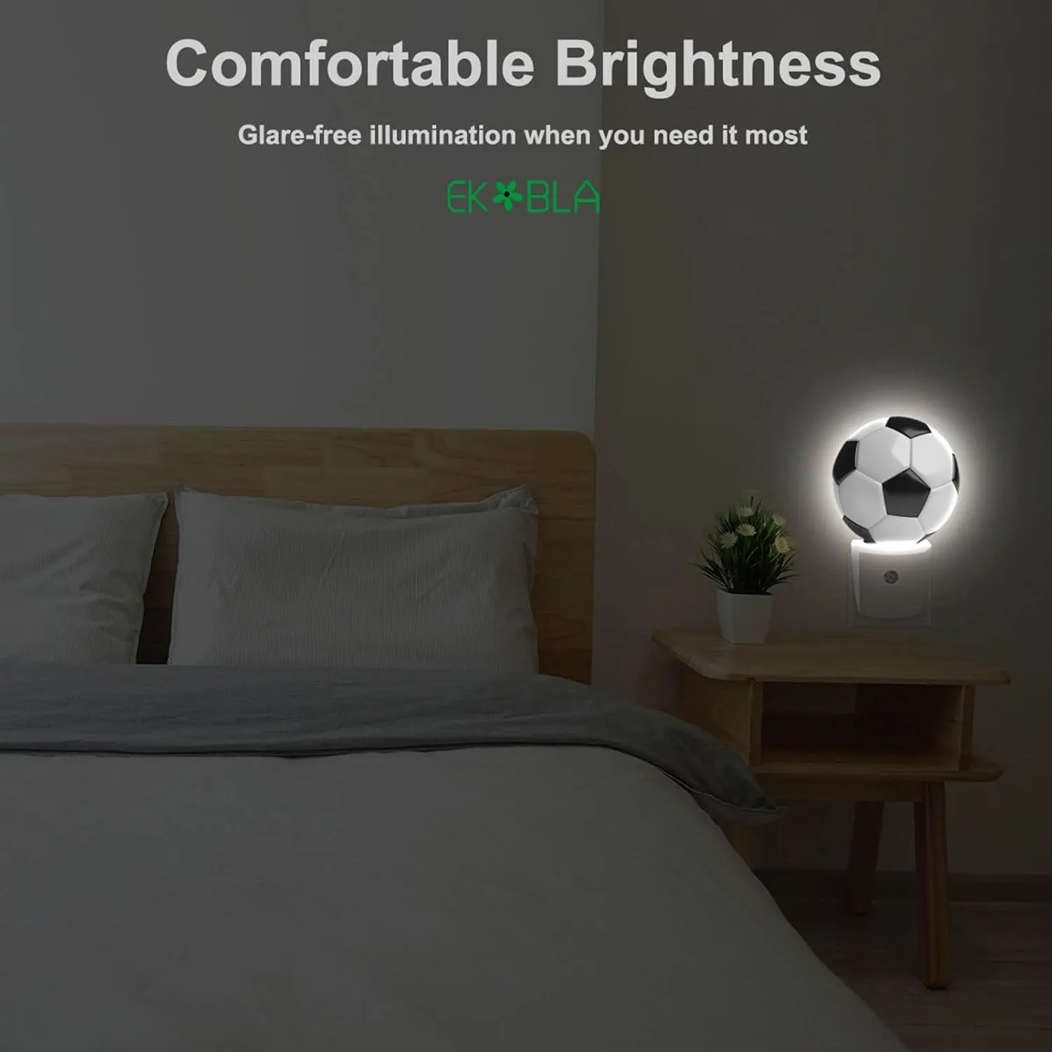 EKOBLA Soccer Night Light American Soccer Ball Black and White Sports Design Night Lights Plug into Wall with Dusk to Dawn Sensor for Boys Room Men Cave, LED 0.5W Sleep Friendly