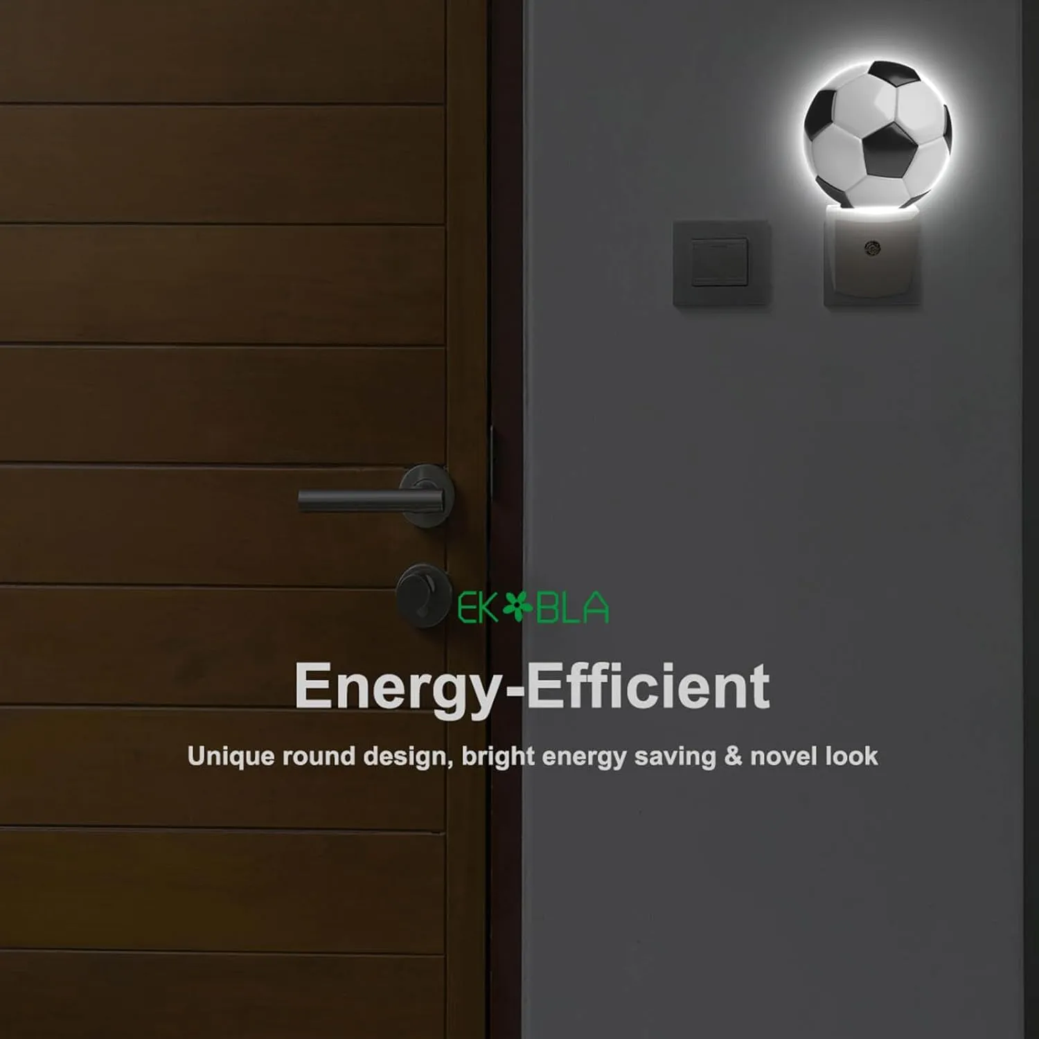 EKOBLA Soccer Night Light American Soccer Ball Black and White Sports Design Night Lights Plug into Wall with Dusk to Dawn Sensor for Boys Room Men Cave, LED 0.5W Sleep Friendly