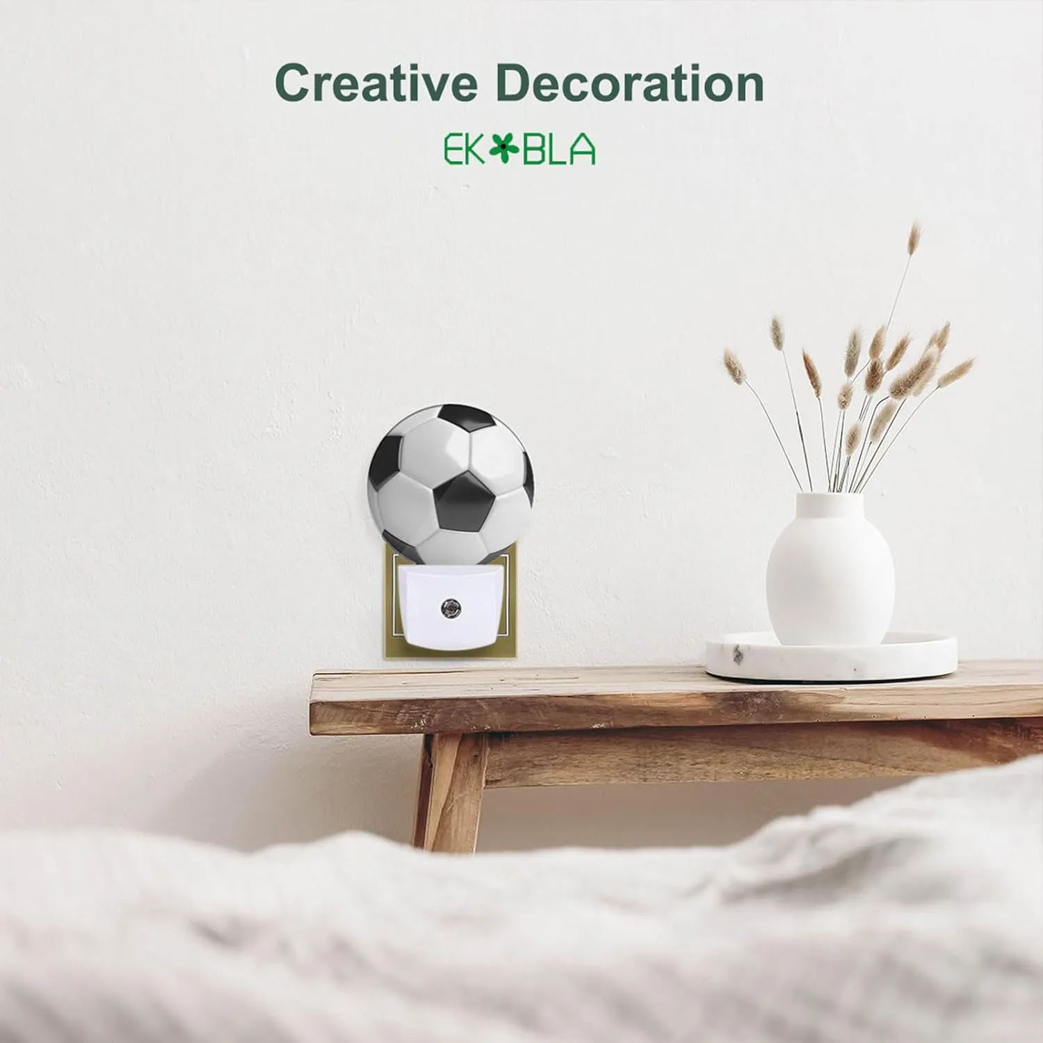 EKOBLA Soccer Night Light American Soccer Ball Black and White Sports Design Night Lights Plug into Wall with Dusk to Dawn Sensor for Boys Room Men Cave, LED 0.5W Sleep Friendly