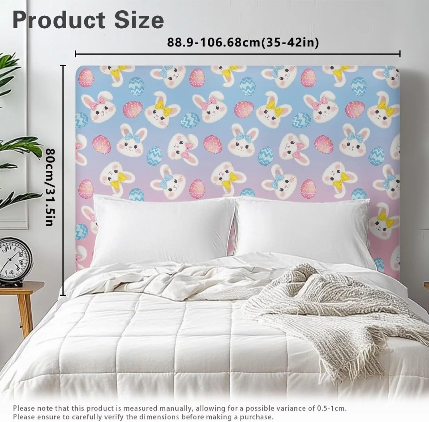Elastic Bed Headboard Protector Cute Headboard Cover Twin Stretchable Fabric Headboard Slipcover for Dorm Room Bunny Easy to Clean Dustproof Headboard Cover for Girls