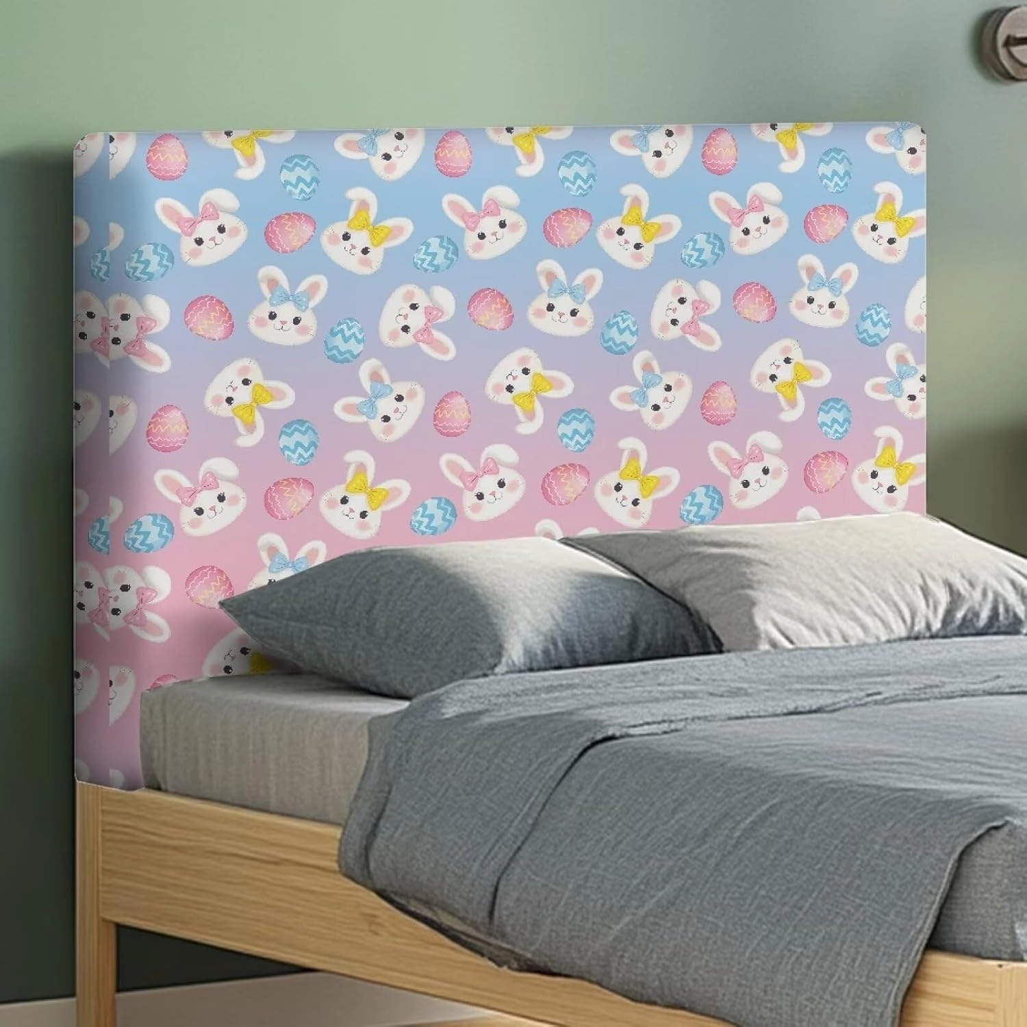 Elastic Bed Headboard Protector Cute Headboard Cover Twin Stretchable Fabric Headboard Slipcover for Dorm Room Bunny Easy to Clean Dustproof Headboard Cover for Girls