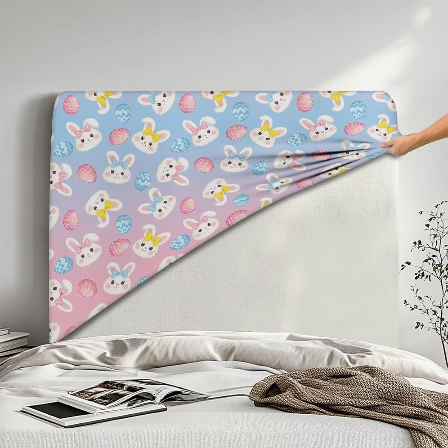 Elastic Bed Headboard Protector Cute Headboard Cover Twin Stretchable Fabric Headboard Slipcover for Dorm Room Bunny Easy to Clean Dustproof Headboard Cover for Girls