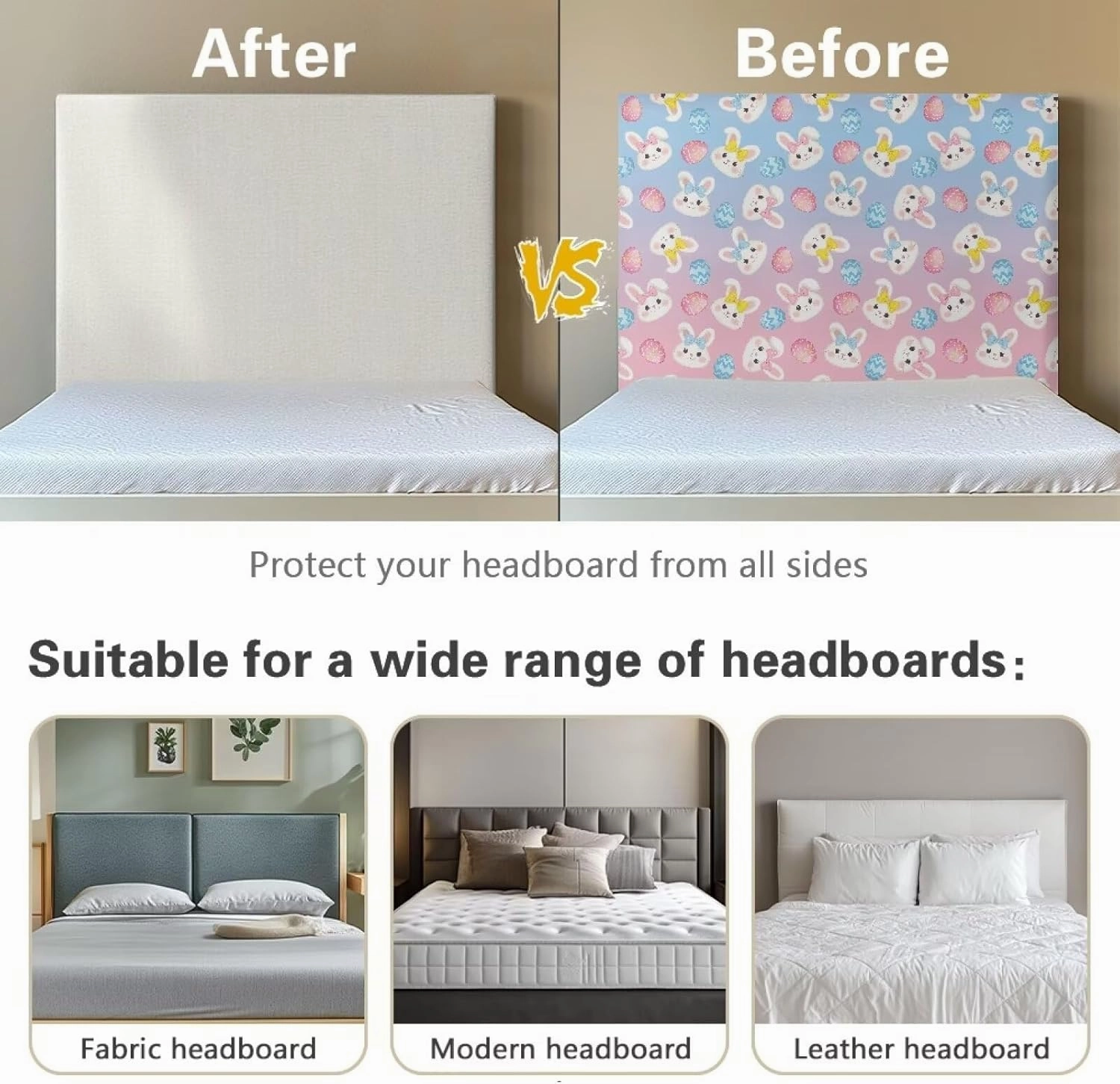 Elastic Bed Headboard Protector Cute Headboard Cover Twin Stretchable Fabric Headboard Slipcover for Dorm Room Bunny Easy to Clean Dustproof Headboard Cover for Girls