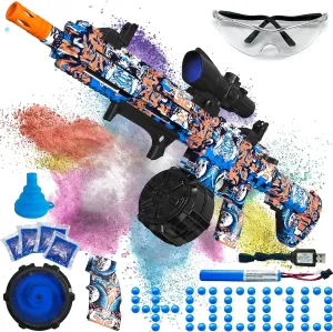 Electric Gel Ball Blaster, High Speed Automatic Splatter Ball Blaster with 40000  and Goggles, JIFTOK Rechargeable Splatter Ball Toys for Outdoor Activities Shooting Game Party Favors-Blue Pink
