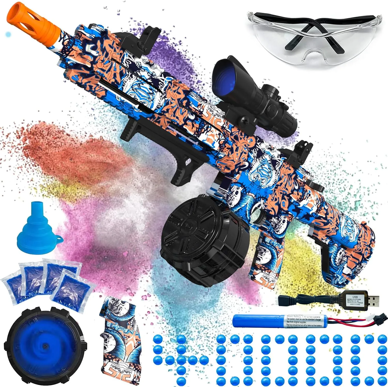 Electric Gel Ball Blaster, High Speed Automatic Splatter Ball Blaster with 40000  and Goggles, JIFTOK Rechargeable Splatter Ball Toys for Outdoor Activities Shooting Game Party Favors-Blue Pink