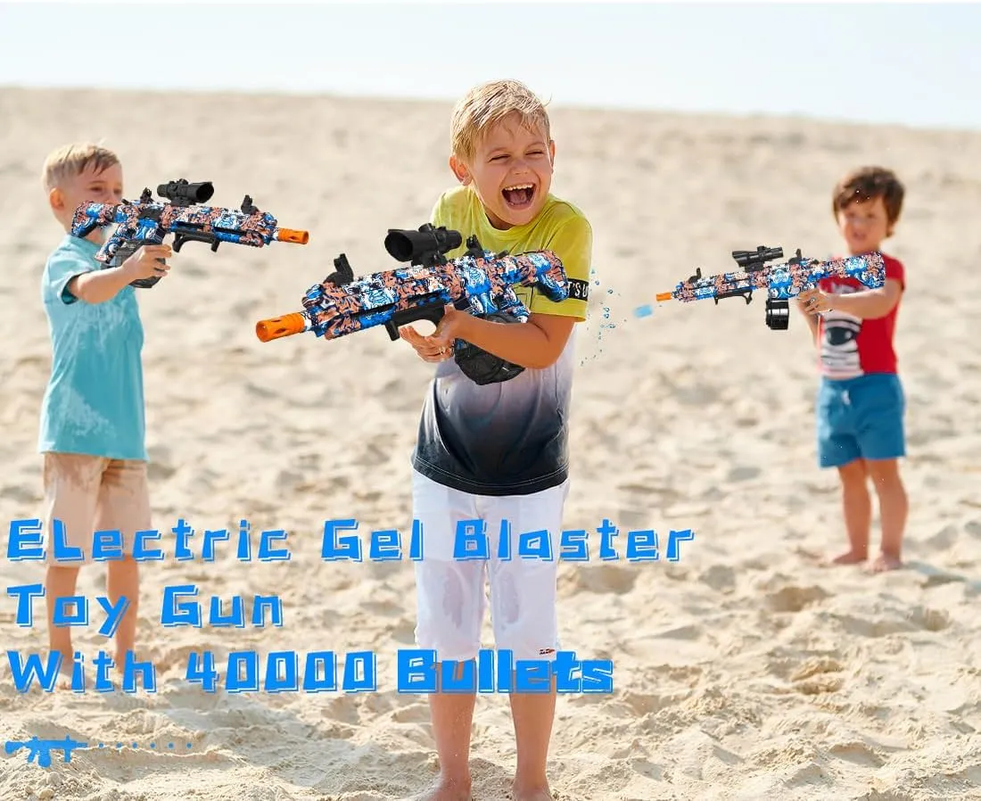 Electric Gel Ball Blaster, High Speed Automatic Splatter Ball Blaster with 40000  and Goggles, JIFTOK Rechargeable Splatter Ball Toys for Outdoor Activities Shooting Game Party Favors-Blue Pink
