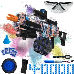 Electric Gel Ball Blaster, High Speed Automatic Splatter Ball Blaster with 45000  and Goggles, JIFTOK Rechargeable Splatter Ball Toys for Outdoor Activities Shooting Game Party Favors-Pink Blue