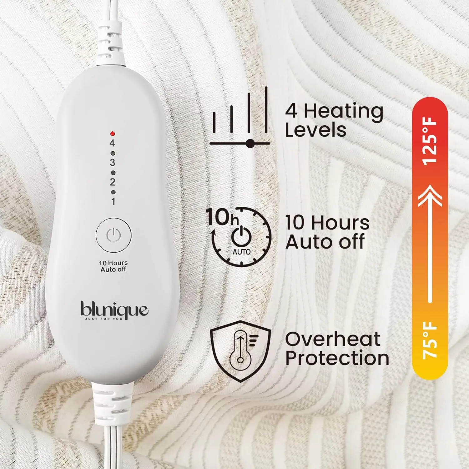Electric Heated Mattress Pad Queen Size Dual Control Bed Warmer, Deep Pocket, 10-Hour Auto Off, Machine Washable, 3D Air Layer Fabric, 60"x80", Gold