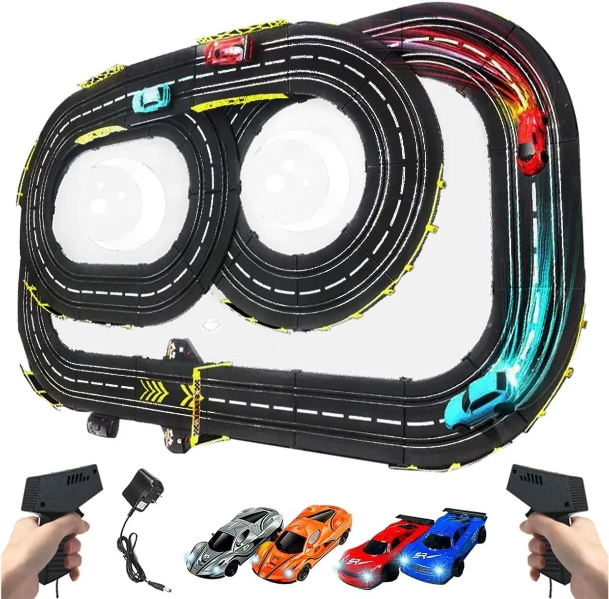 Electric Race Car Track Set for Boys 6-12 High-Speed Slot Car Race Track Set for Kids Ages 8-12 Racing Lane Toy with 2 Controllers & 4 Racecars Birthday Gift